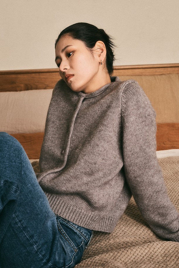 Aei&Rei - 가디건 - AR_Slit neck knit cardigan_4color