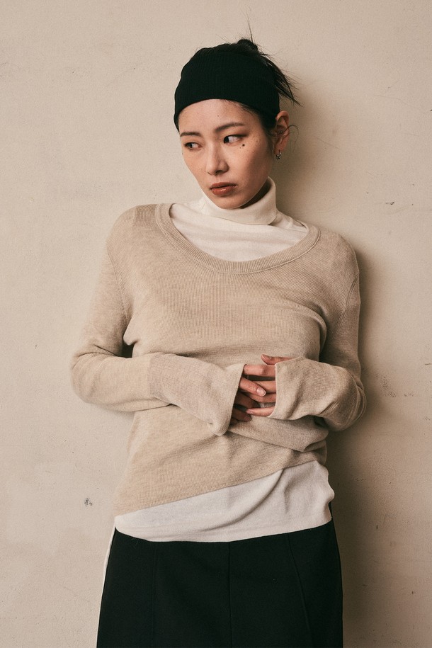 Aei&Rei - 스웨터 - AR_Basic u-neck knit top_4color