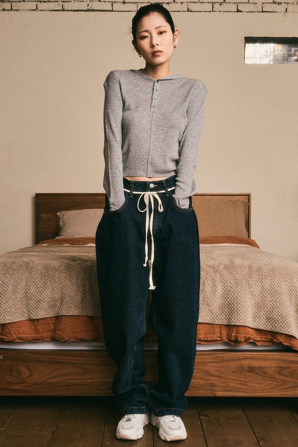 Aei&Rei - 데님 - AR_Wide string Curved denim pants