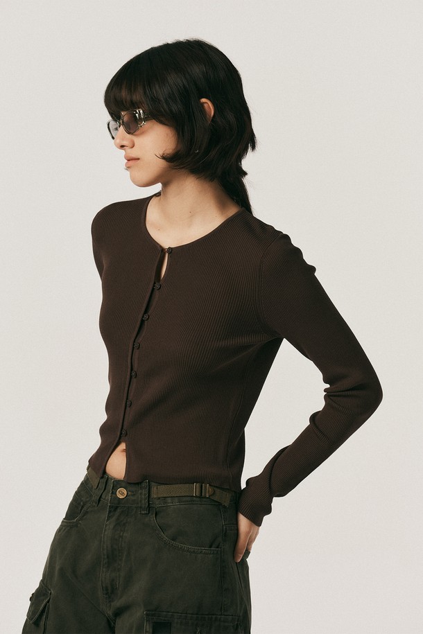 Aei&Rei - 가디건 - AR_Slim round neck cardigan_3color