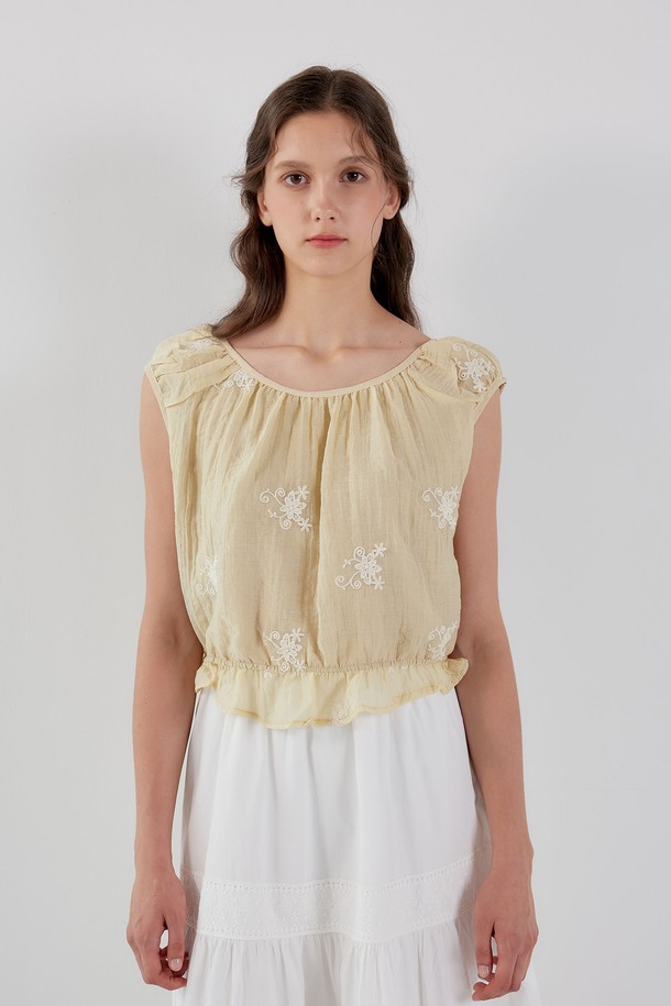 Aei&Rei - 민소매티셔츠 - AR_Embroidered sleeveless top_YELLOW