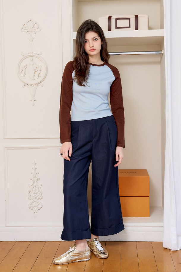 Aei&Rei - 롱/미디팬츠 - AR_Washed blue casual pants