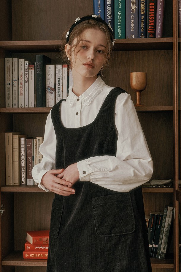 DUNDROP - 셔츠 - DD_Lace collar pleated shirt_2color