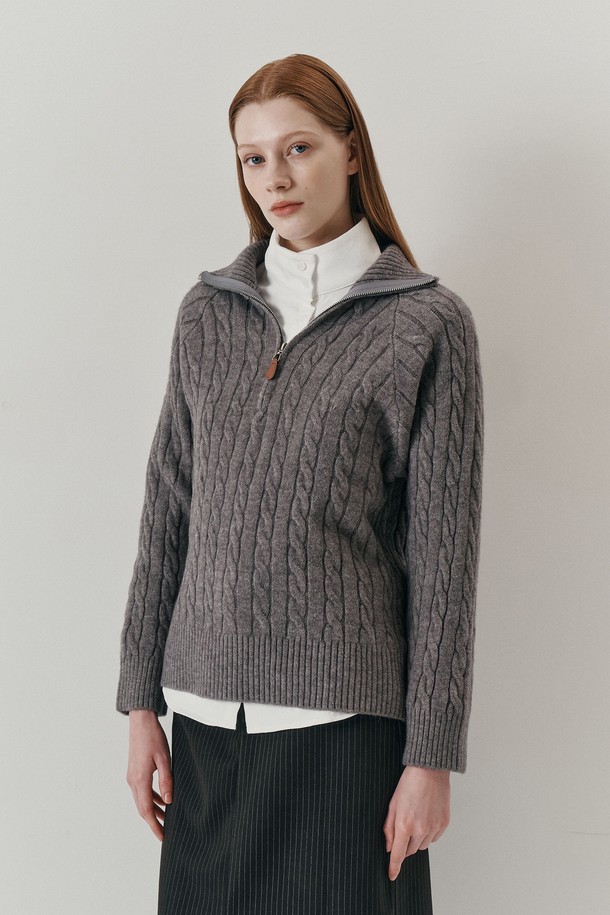 WE'DEE - 스웨터 - WD_Cable half zip up knit top_GRAY