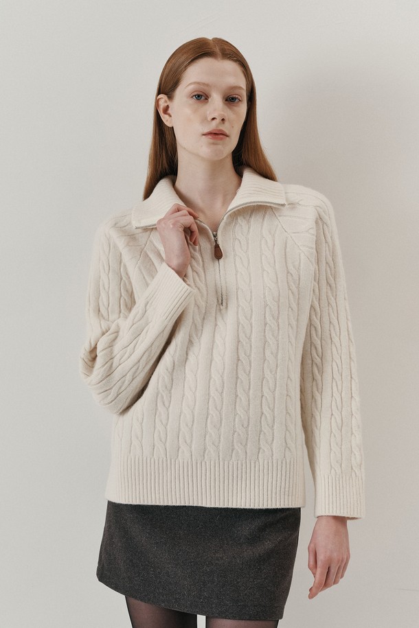 WE'DEE - 스웨터 - WD_Cable half zip up knit top_IVORY