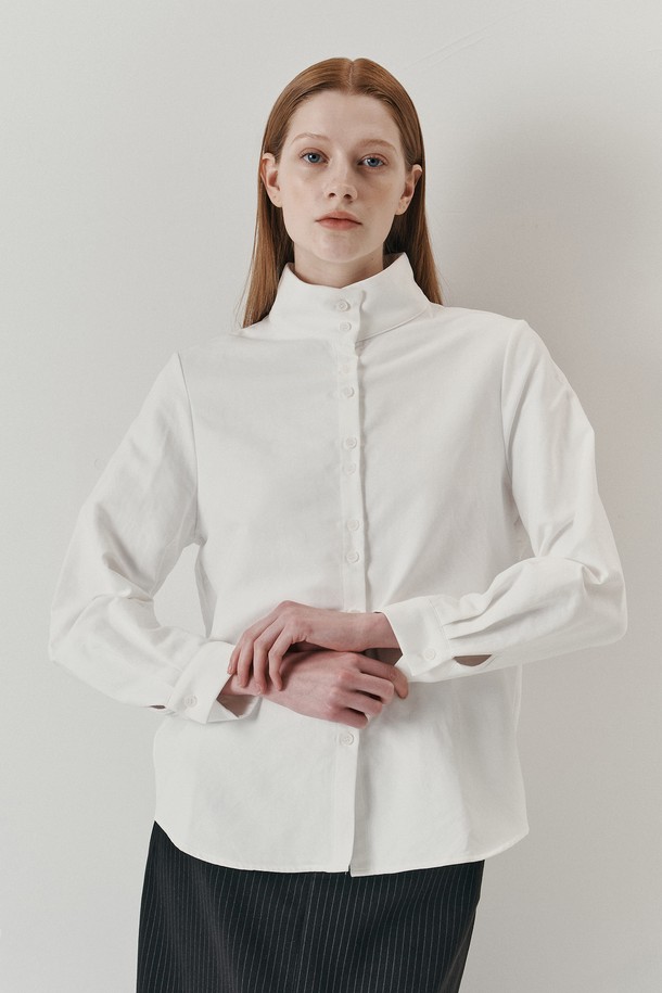 WE'DEE - 셔츠 - WD_Solid color high neck shirt_WHITE