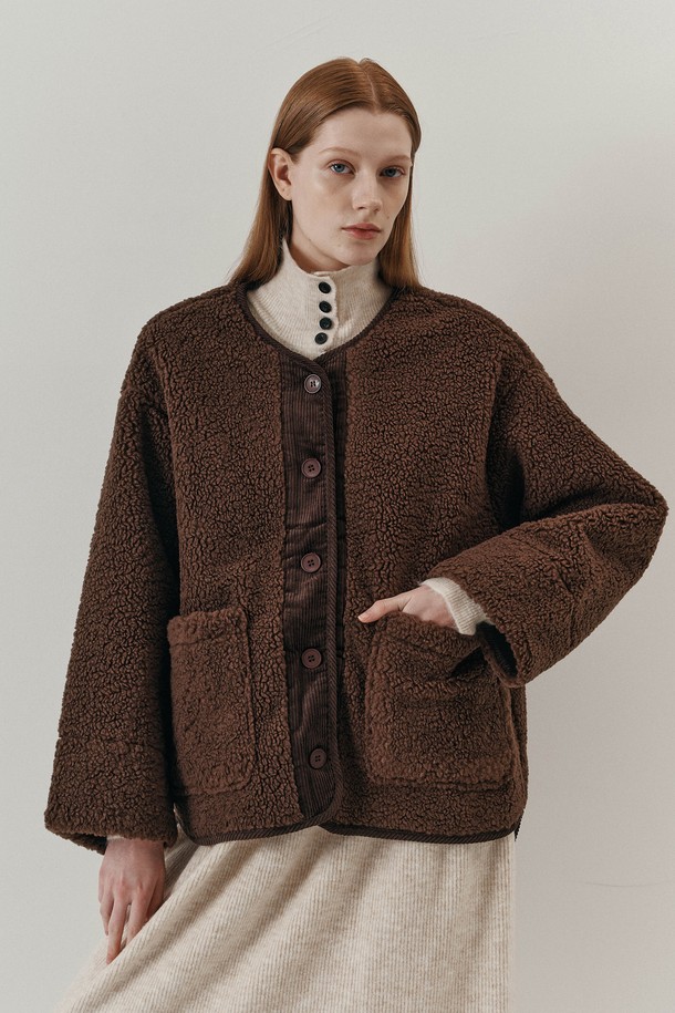 WE'DEE - 자켓 - WD_Double pockets brown fleece jacket