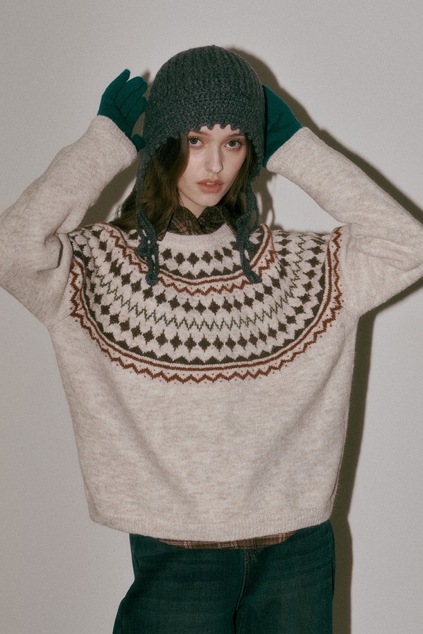 Aei&Rei - 스웨터 - AR_Diamond knit sweater_BEIGE