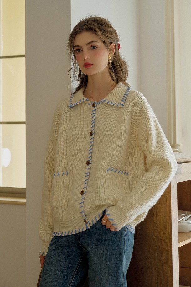 Simple Retro - 가디건 - SR_Loose fit knit wool cardigan