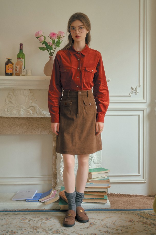 Simple Retro - 미디스커트 - SR_Vintage corduroy a-line skirt