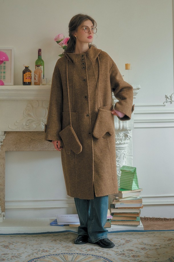 Simple Retro - 코트 - SR_Loose fit hooded coat_CAMEL