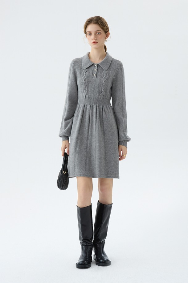 WE'DEE - 긴소매 원피스 - WD_Button collar knitted dress