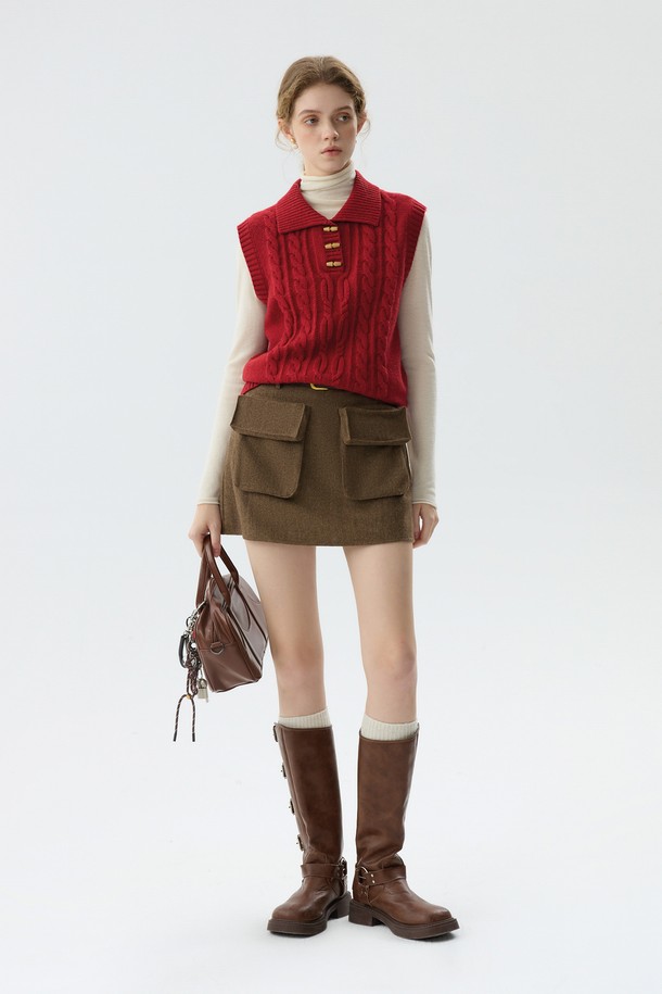 WE'DEE - 미니스커트 - WD_Double pocket woolen skirt