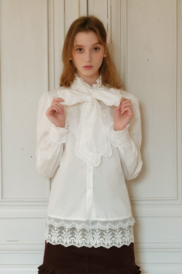 Cest Moidew - 셔츠 - Cest_Big bow white lace shirt