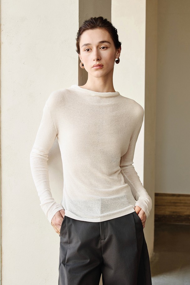 YYIAM - 스웨터 - YY_Half neck slim fit knit top_2 color