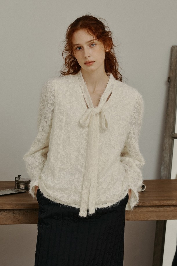 Proud Mary - 스웨터 - PM_Ribbon loose knit top_WHITE