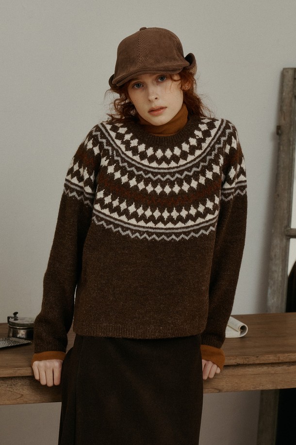 Proud Mary - 스웨터 - PM_Diamond knit sweater_BROWN