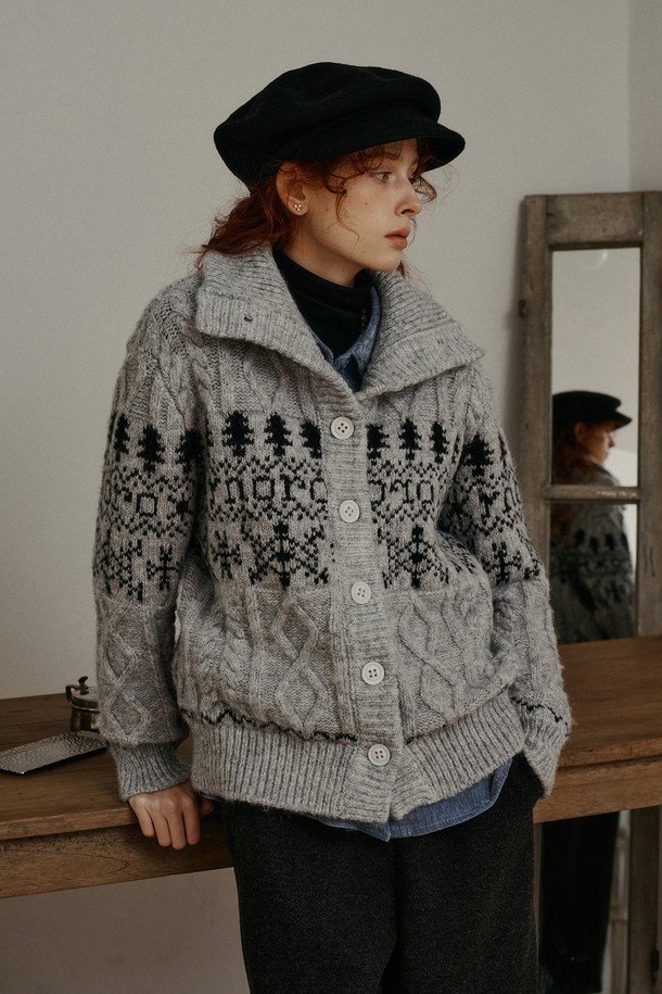 Proud Mary - 가디건 - PM_Pine graphic knit cardigan_GRAY