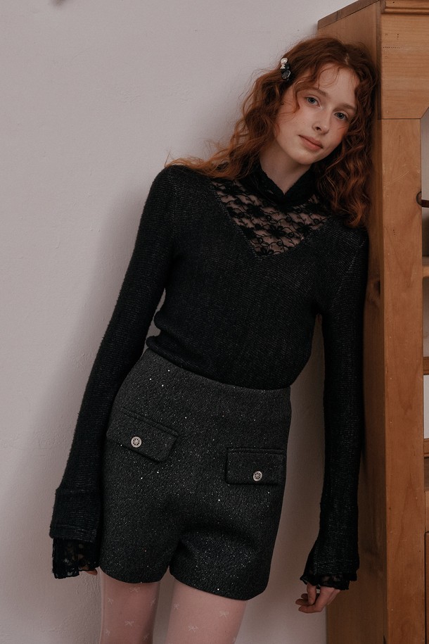 DUNDROP - 스웨터 - DD_Turtleneck lace knit top_2color