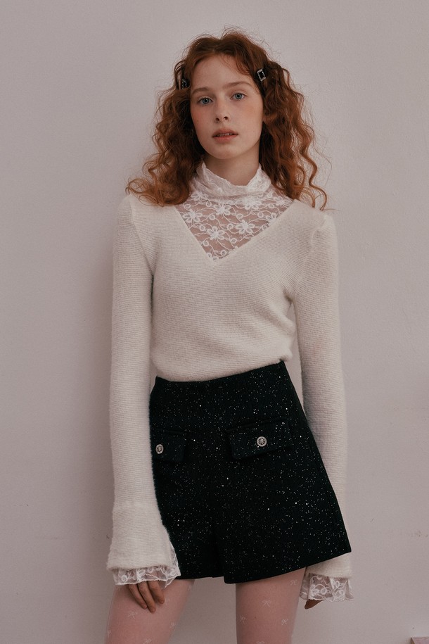 DUNDROP - 스웨터 - DD_Turtleneck lace knit top_2color