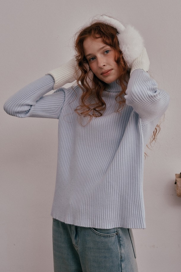 DUNDROP - 스웨터 - DD_Base turtleneck knit top_SKY BLUE