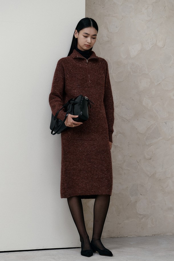 PIASTUDIO - 긴소매 원피스 - BA_Zipper knit dress_BROWN