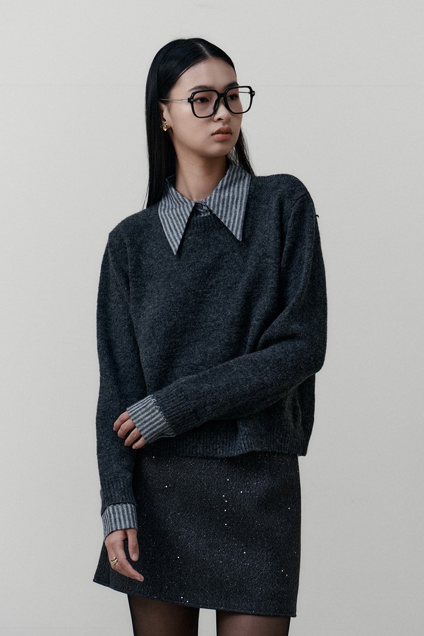 PIASTUDIO - 스웨터 - BA_Fake two-piece knit top_CHARCOAL