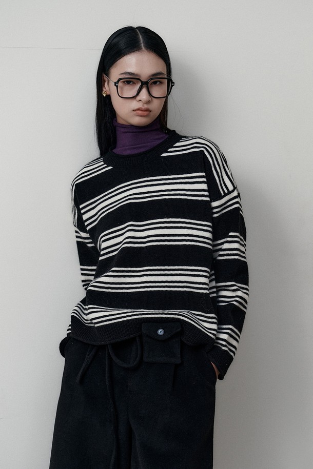 PIASTUDIO - 스웨터 - BA_Base striped knit_BLACK