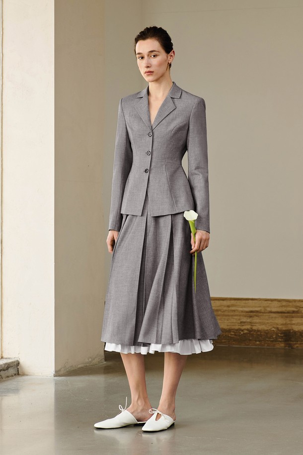 YYIAM - 롱스커트 - YY_Gentle gray pleated skirt