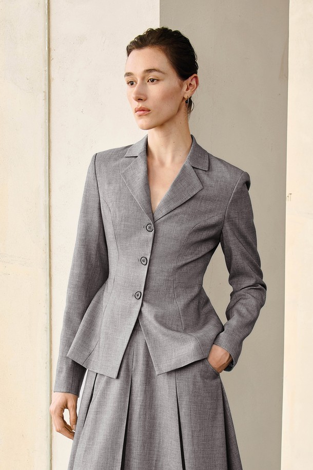 YYIAM - 자켓 - YY_Gentle gray cinched waist blazer