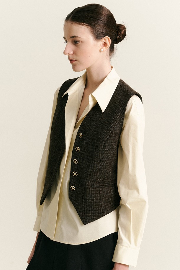 WE'DEE - 베스트 - WD_Plaid collarless vest