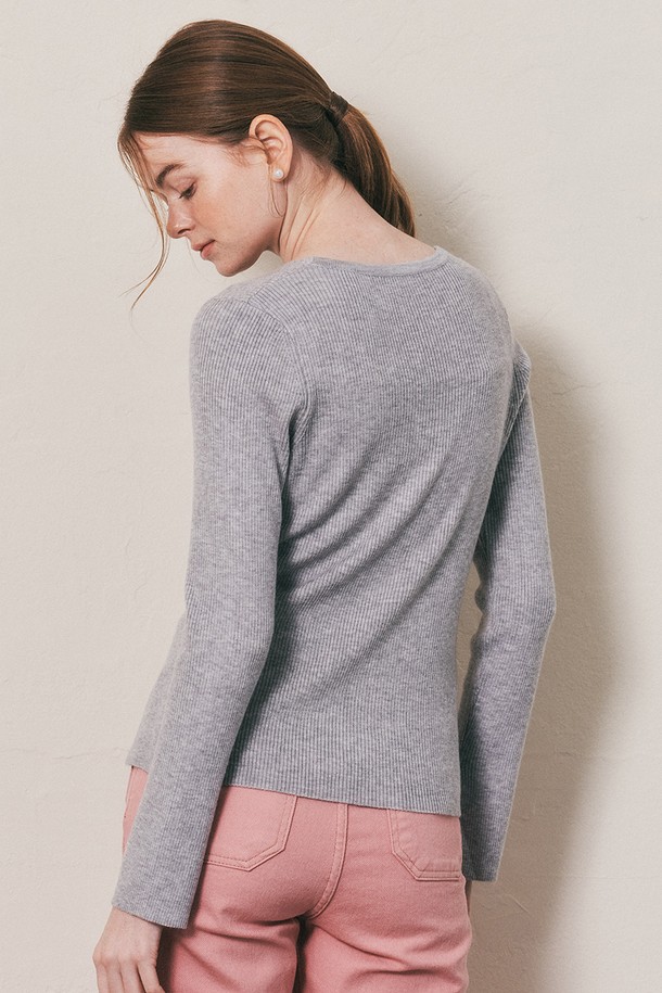 WE'DEE - 긴소매 티셔츠 - WD_Deep v-neck knit top_GRAY