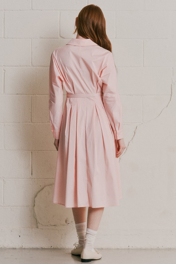 WE'DEE - 긴소매 원피스 - WD_V-neck belted shirt dress_PINK