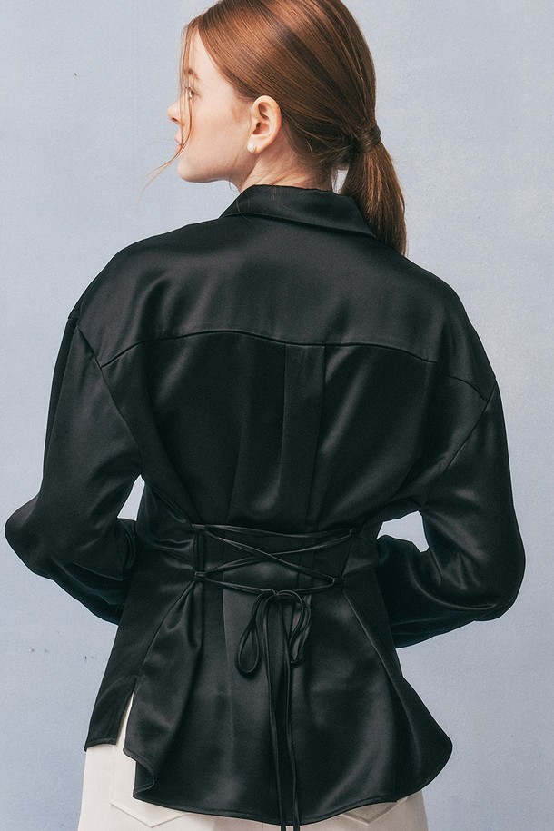 WE'DEE - 셔츠 - WD_Black satin shirt