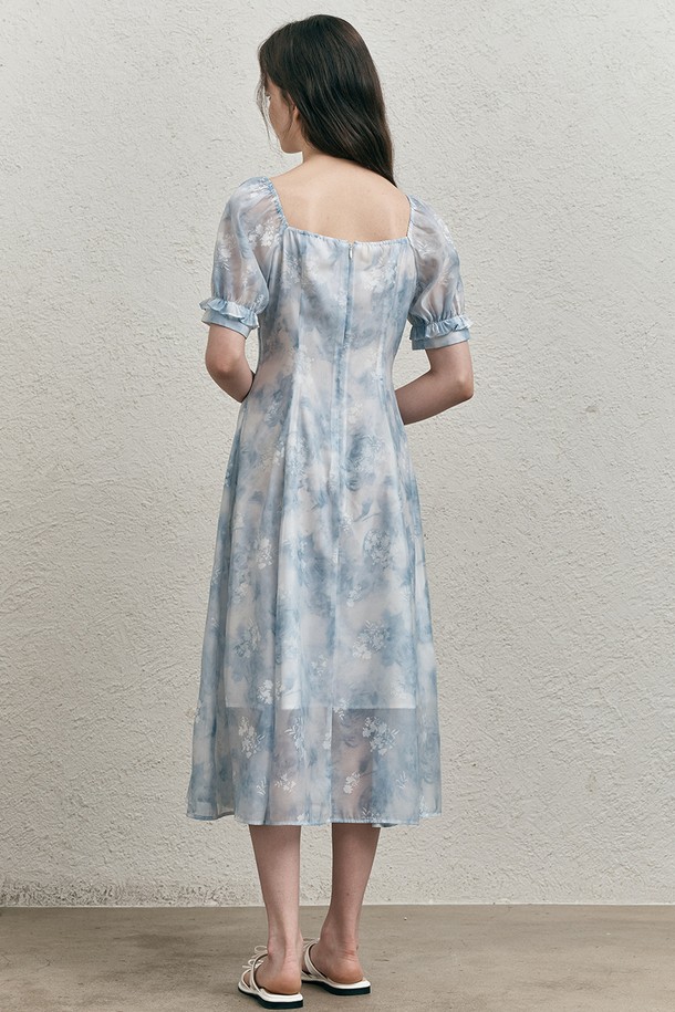 WE'DEE - 반소매 원피스 - WD_Ice blue floral dress