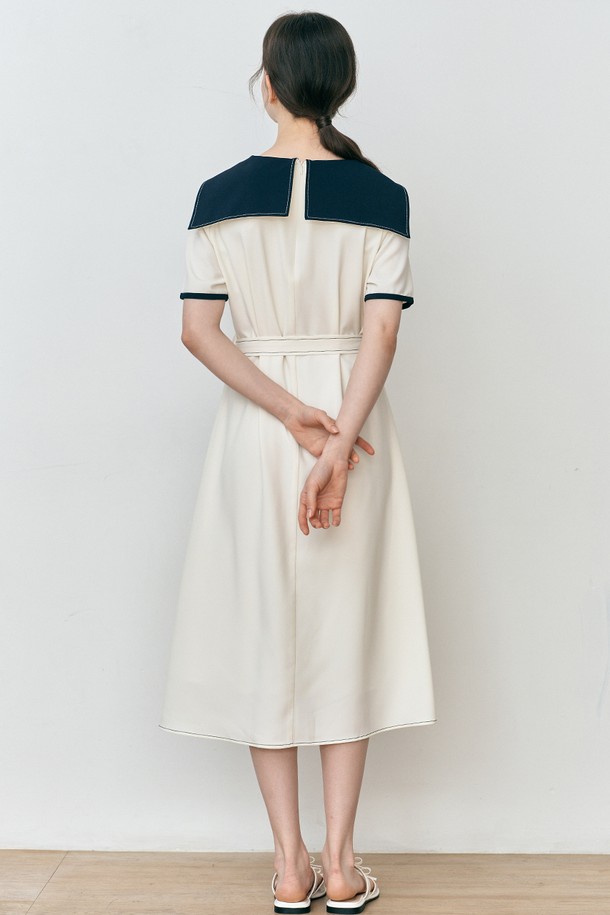 WE'DEE - 반소매 원피스 - WD_Navy collar balted dress