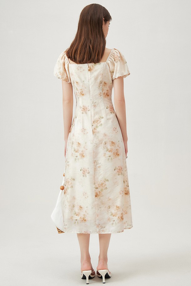 WE'DEE - 반소매 원피스 - WD_Pleated waist floral dress