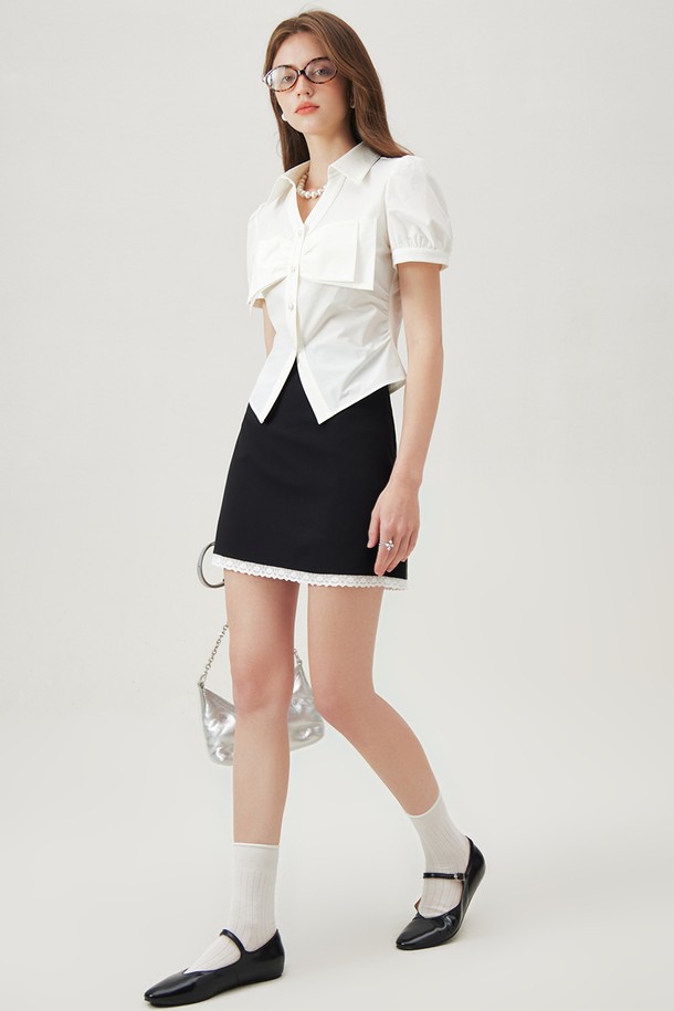 WE'DEE - 셔츠 - WD_Bow cropped shirt_WHITE