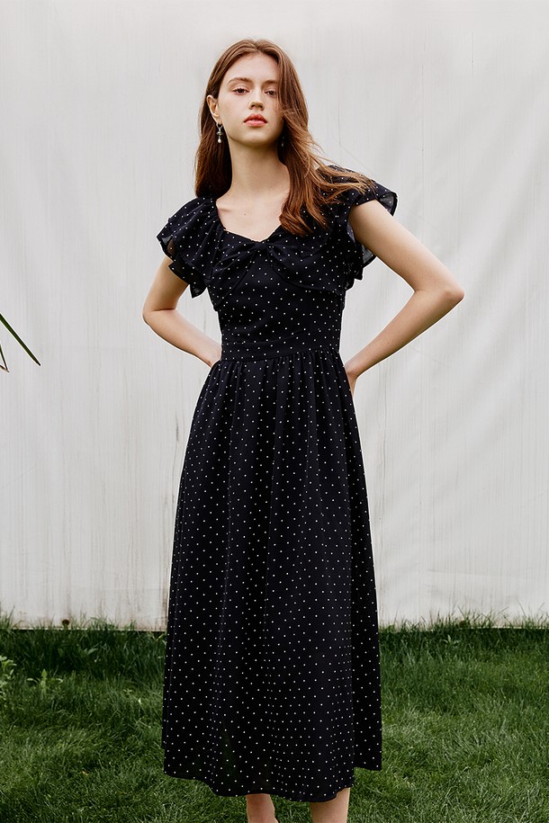 WE'DEE - 반소매 원피스 - WD_Polka dot ruffled sleeve dress