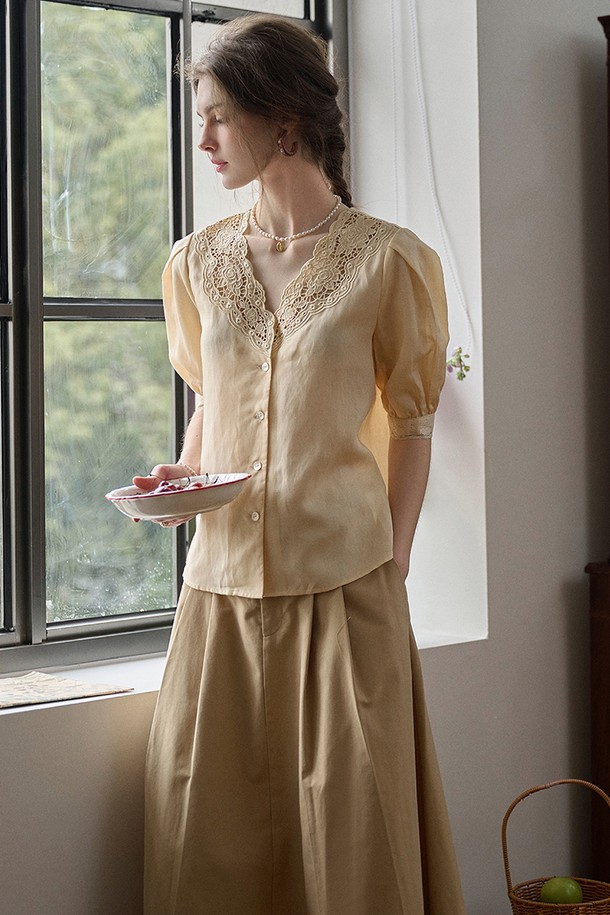 Simple Retro - 블라우스 - SR_Embroidery linen blouse