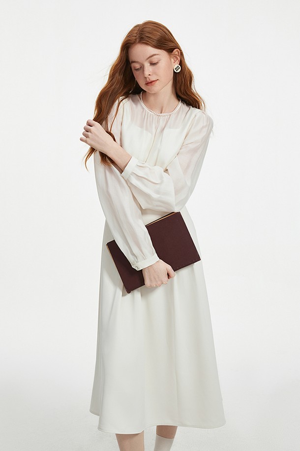 WE'DEE - 긴소매 원피스 - WD_Temperament pleated long dress