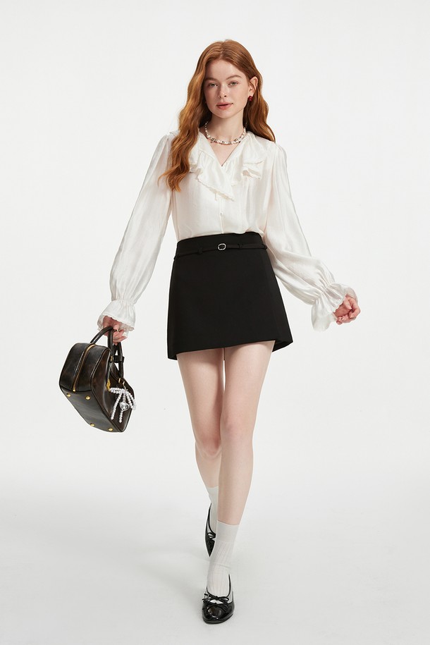 WE'DEE - 셔츠 - WD_Pearl ruffled v-neck shirt