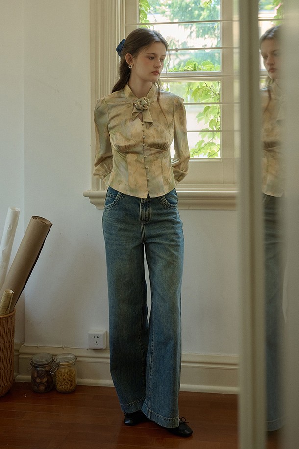 Simple Retro - 셔츠 - SR_Vintage oil painting print shirt