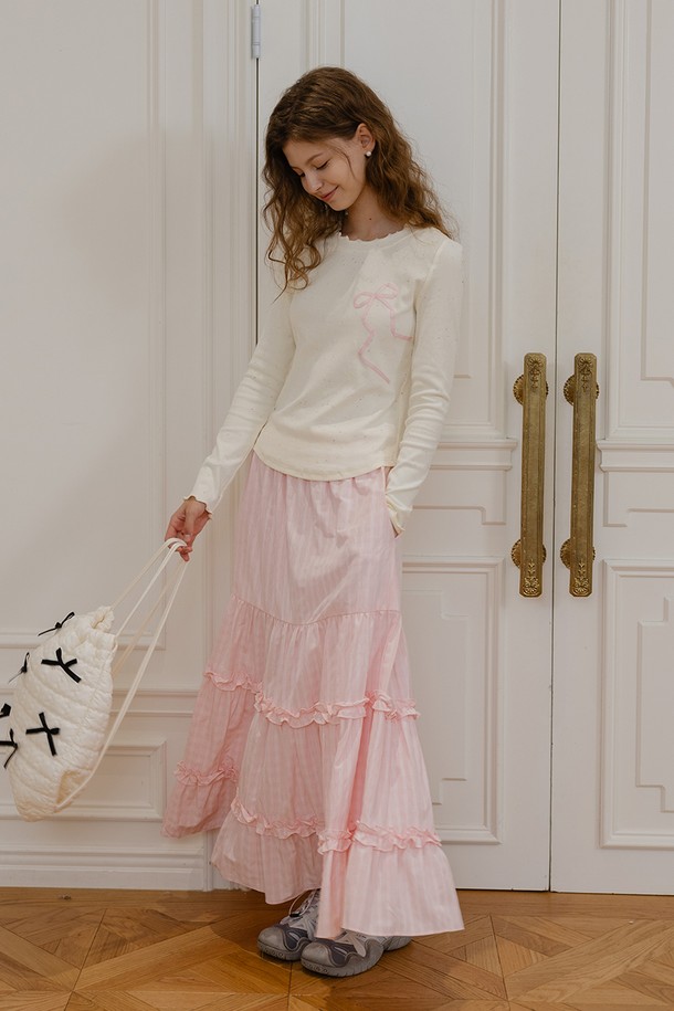 DUNDROP - 롱스커트 - DD_Pink cotton cake skirt