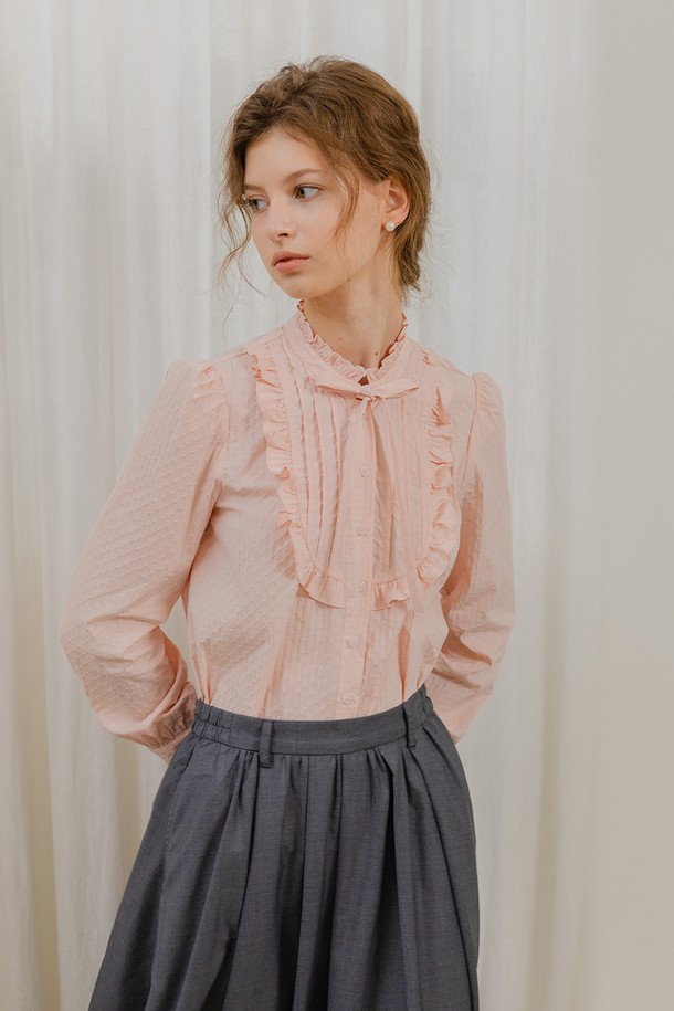 DUNDROP - 블라우스 - DD_Ruffle string ribbon blouse_2color