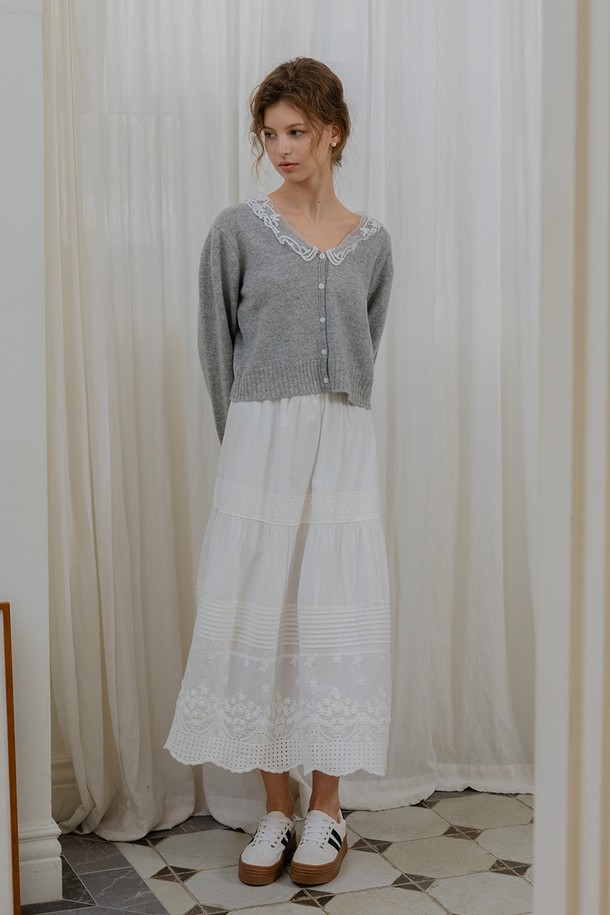 DUNDROP - 가디건 - DD_Lace neck gray cardigan