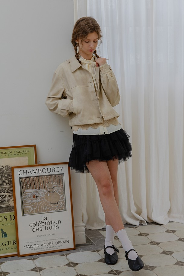 DUNDROP - 레더 자켓 - DD_Cream leather button jacket