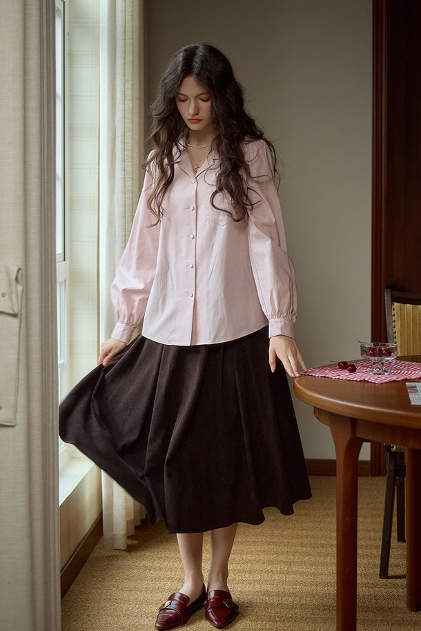 Simple Retro - 셔츠 - SR_Literary pink long sleeve shirt