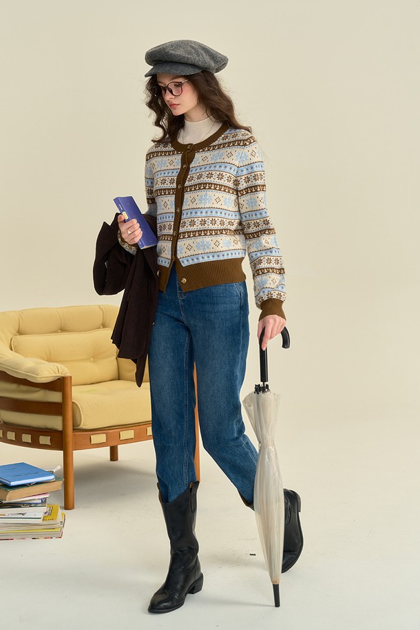 Simple Retro - 가디건 - SR_Snow jacquard wool knit cardigan