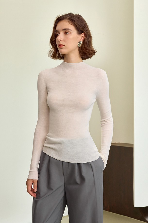 YYIAM - 긴소매 티셔츠 - YY_Half-turtleneck wool knit top_4color